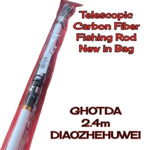 GHOTDA Black & White Carbon Fiber Telescopic 2.4m Fishing Rod NWT Orig Packaging